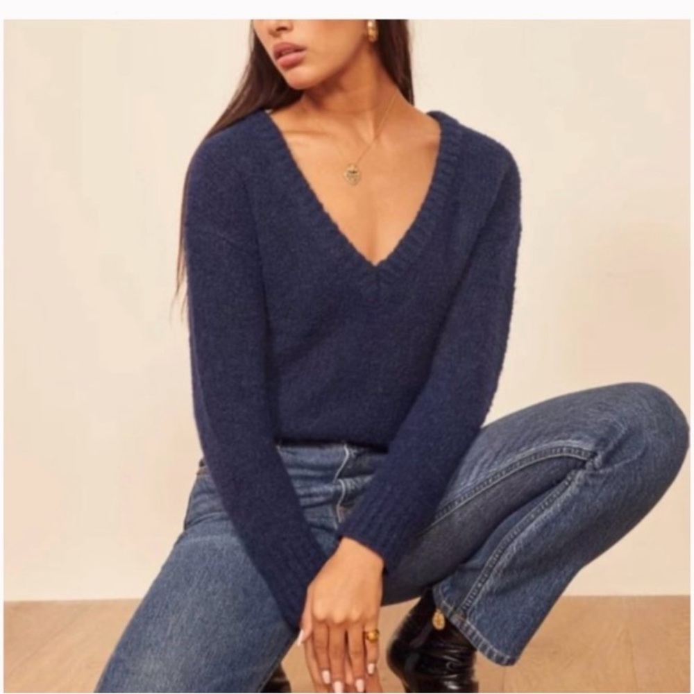 Reformation Amelia Deep V-Neck Alpaca Blend Sweater